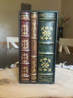 Vintage Book-Style Decorative Storage Box Faux Leather Gold Detailing